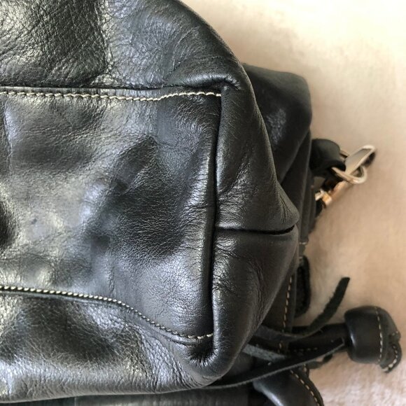 Genuine Roots Black Leather Bucket Crossbody Shoulder Bag Purse - Picture 8 of 16